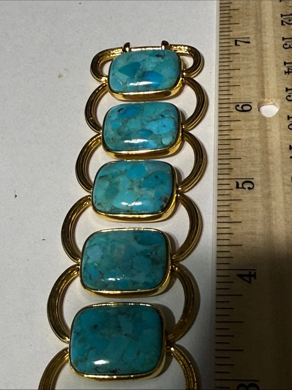 BEAUTIFUL Italy stamped Gold tone & Turquoise stone Bracelet 7 “